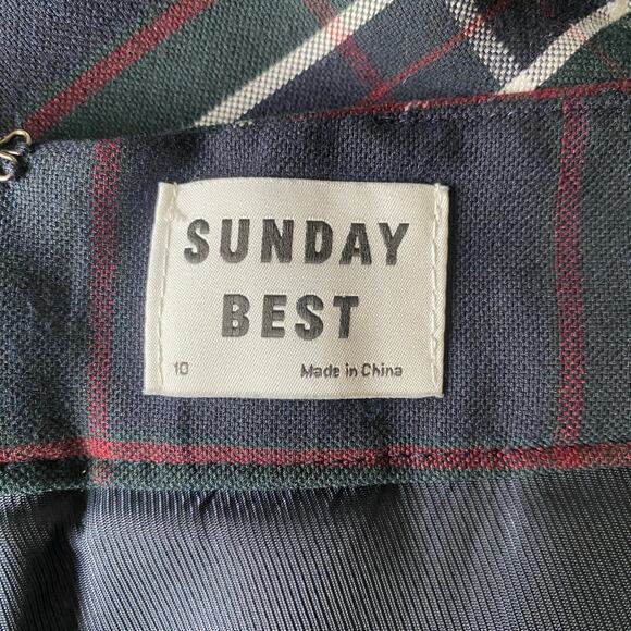 Sunday Best Pleated A Line Plaid Mini Skirt Sz 10 Navy Red Green Preppy - Picture 7 of 9